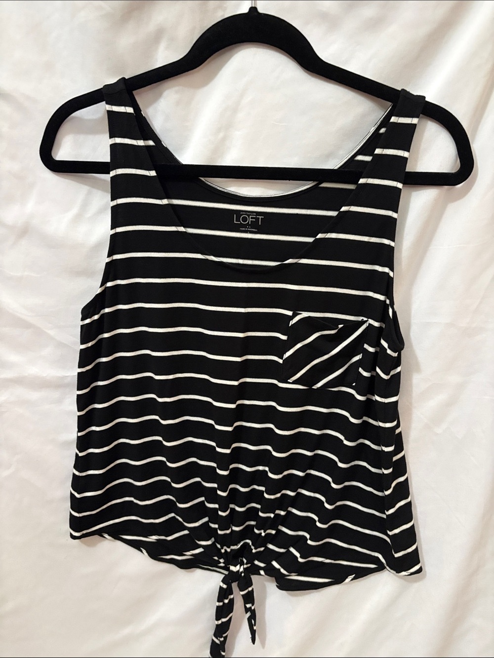 LOFT Black & White Striped Tie-Front Tank